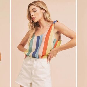 Aemi+Co Colorful Striped Tank With Shoulder Ties